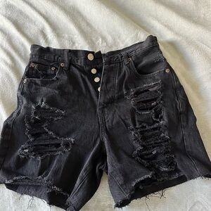 Black Distressed Denim Shorts